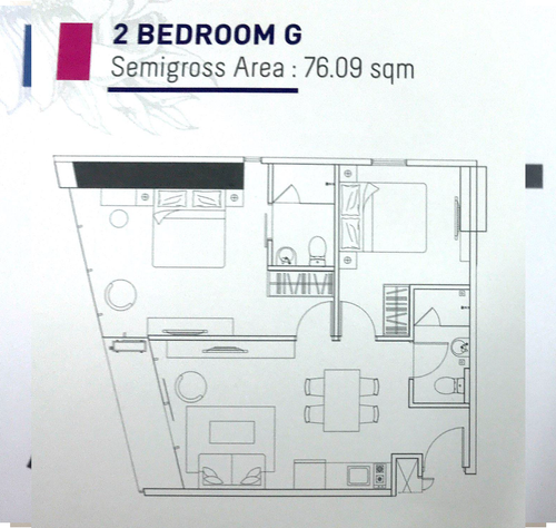 foto denah rumah tipe 2 BR G perumahan APARTEMEN BELLEVIEW