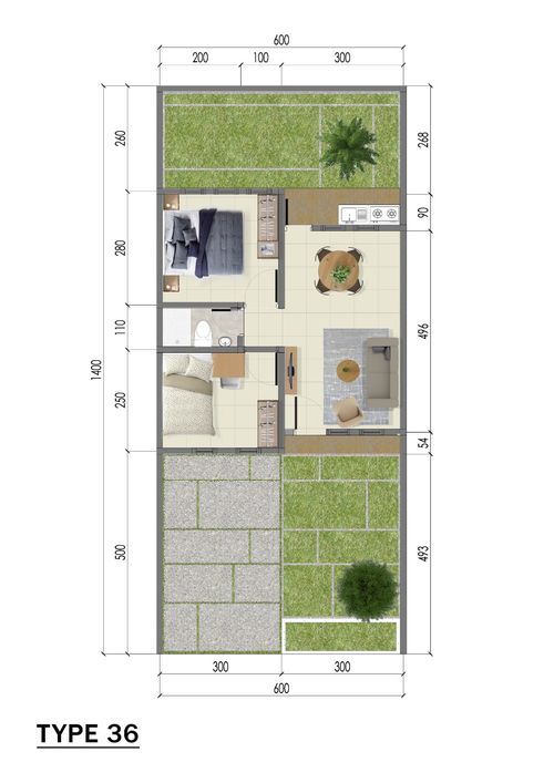 foto denah rumah tipe 36/84 perumahan Arya Green Tajur Halang