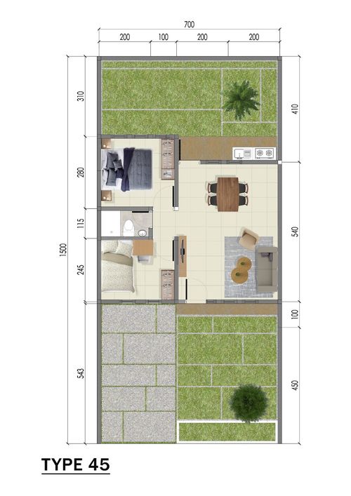 foto denah rumah tipe 45/105 perumahan Arya Green Tajur Halang