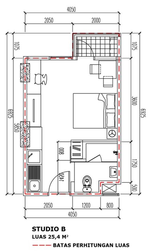 foto denah rumah tipe Studio B (A23-50) perumahan Apartemen Bintaro Plaza Residence Tower Altiz