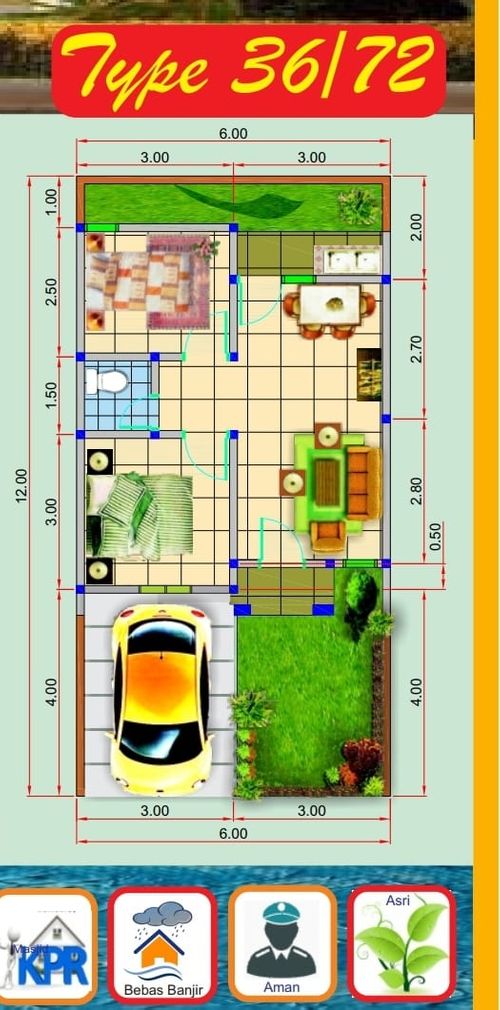 foto denah rumah tipe 36 perumahan Pesona Barombong Indah - Gowa