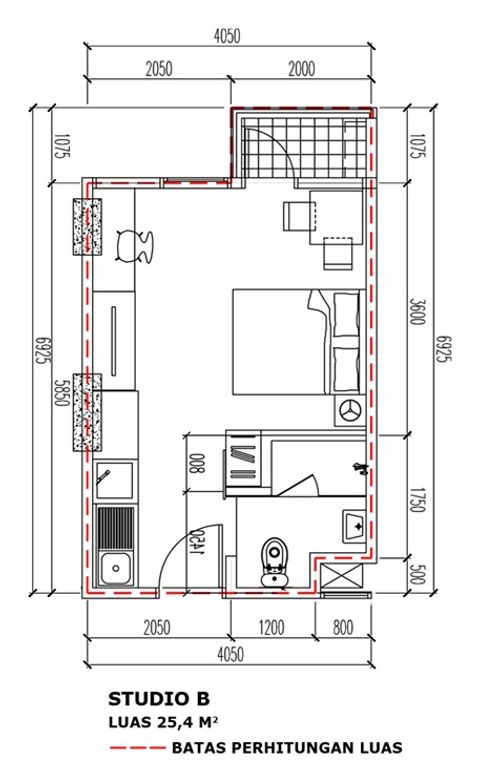 foto denah rumah tipe Studio B (A7-50) perumahan Apartemen Bintaro Plaza Residence Tower Altiz