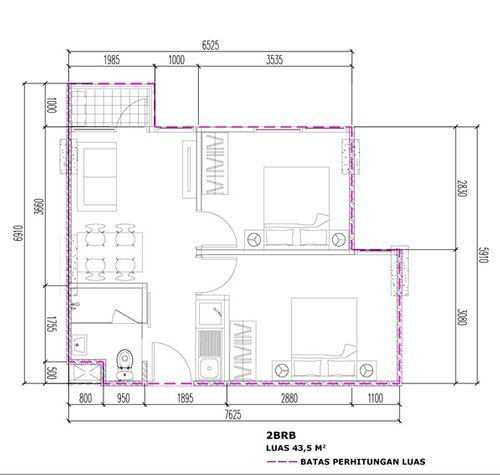 foto denah rumah tipe 2 BR B (A12-23) perumahan Apartemen Bintaro Plaza Residence Tower Altiz