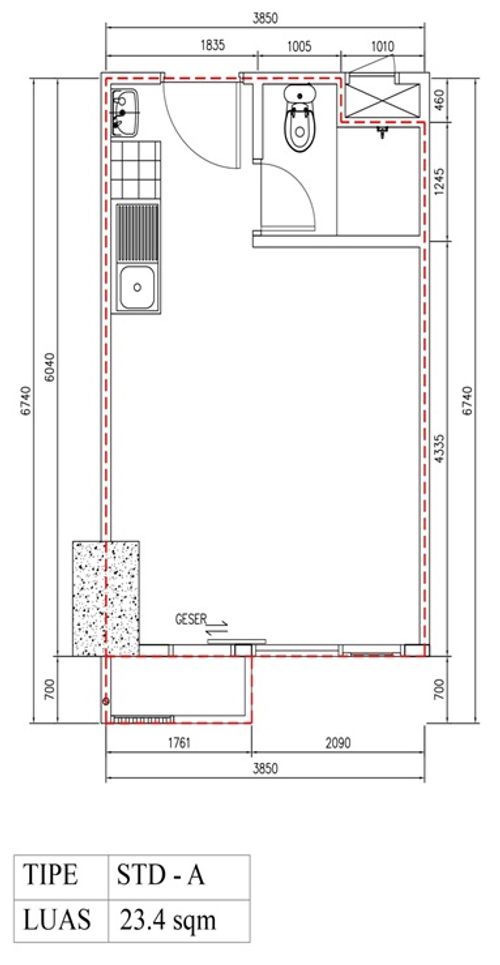 foto denah rumah tipe Studio A (B18-28) perumahan Bintaro Plaza Residence Tower Breeze