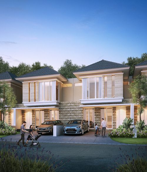 foto tampak rumah tipe Bluebell B perumahan CITRALAND THE GREENLAKE SURABAYA