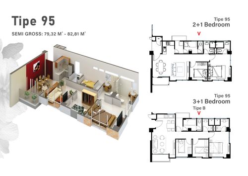 foto denah rumah tipe 2BR+1 perumahan Summarecon Bekasi - The Primrose Condovilla