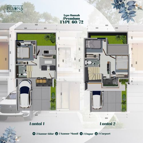 foto denah rumah tipe 60/72 perumahan PESONA KAHURIPAN TAHAP 11