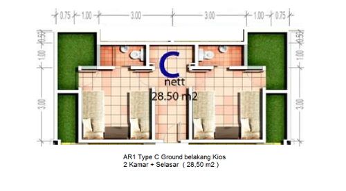 foto denah rumah tipe AR-1 2BR-A perumahan APARTEMENT AEROPOLIS