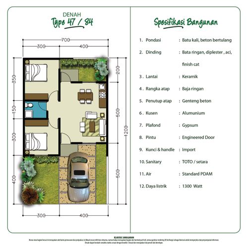 foto denah rumah tipe 47/84 perumahan SENTRALAND PARADISE