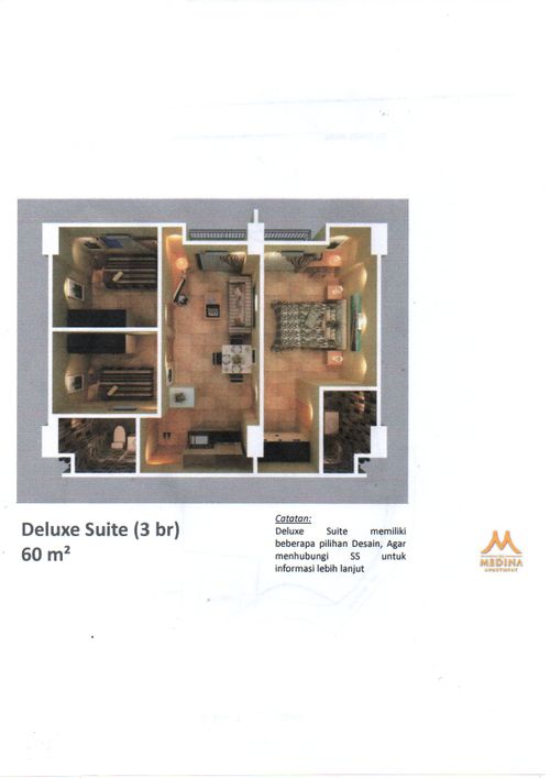 foto denah rumah tipe Deluxe Suite perumahan Apartemen The Medina