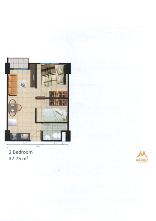 foto denah rumah tipe 2BR perumahan Apartemen The Medina