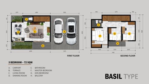 foto denah rumah tipe Basil 1 perumahan CONFORTI RESIDENCE
