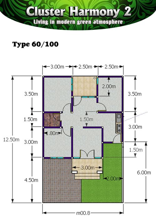 foto denah rumah tipe T 60/100 perumahan Cluster harmony 2 sukoharjo