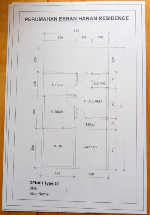 foto denah rumah tipe 30 perumahan ESHAN HANAN RESIDENCE 2