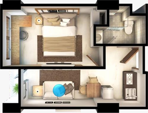 foto denah rumah tipe ONE BEDROOM perumahan Urban Heights Residences