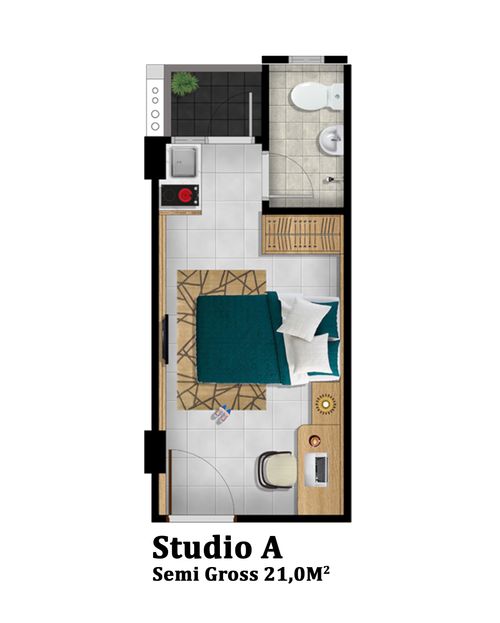 foto denah rumah tipe STUDIO A perumahan ROYAL GARDEN APARTMENTS