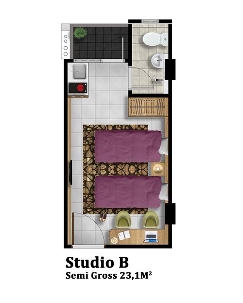 foto denah rumah tipe STUDIO B perumahan ROYAL GARDEN APARTMENTS