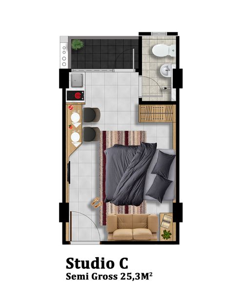 foto denah rumah tipe STUDIO C perumahan ROYAL GARDEN APARTMENTS