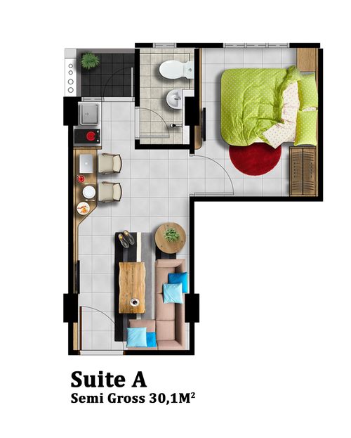 foto denah rumah tipe SUITE A perumahan ROYAL GARDEN APARTMENTS
