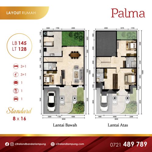 foto denah rumah tipe PALMA STD perumahan CITRALAND BANDAR LAMPUNG