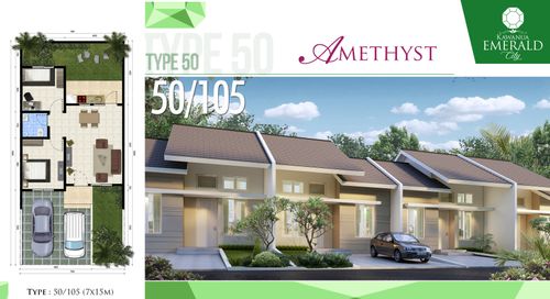 foto tampak rumah tipe 50/105 perumahan Kawanua Emerald City Cluster Amethyst