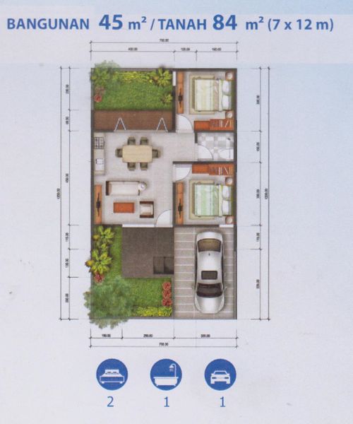 foto denah rumah tipe 45/84 BLOK H perumahan Pandanaran Height