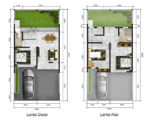 foto denah rumah tipe Cluster Pondok Jaya 54/72 perumahan Cluster Pondok Jaya