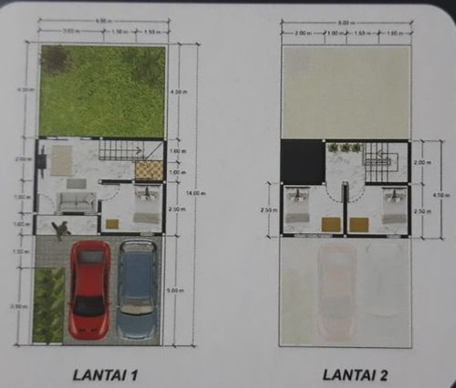 foto denah rumah tipe 50 2lantai perumahan QUEEN CEMPAKA