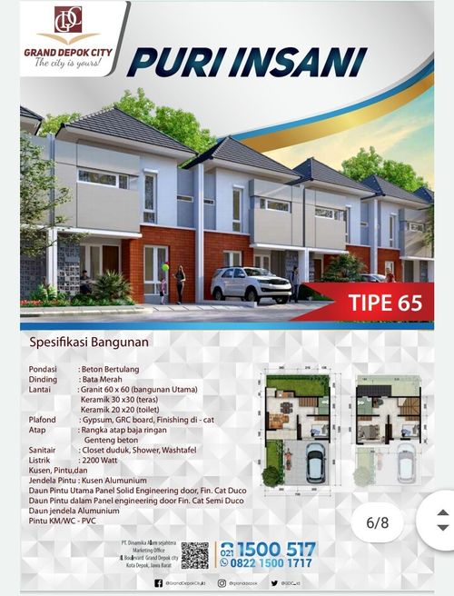 foto denah rumah tipe 65 perumahan Grand Depok City - Cluster Puri Insani dan Ruko De Valerian
