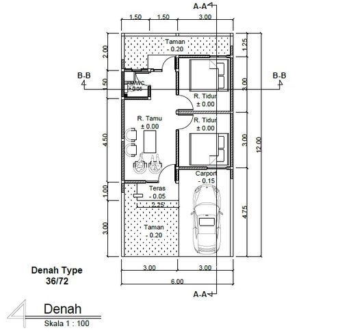 foto denah rumah tipe 36/72 perumahan Griya Harmonis 2