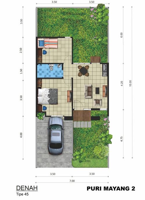 foto denah rumah tipe 45/105 perumahan Puri Mayang 2