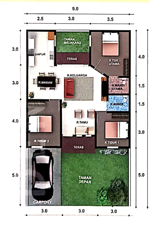 foto denah rumah tipe 70 perumahan Pandan Valley