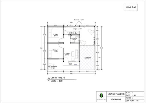 foto denah rumah tipe 36/72 perumahan Graha Mandiri Bekonang