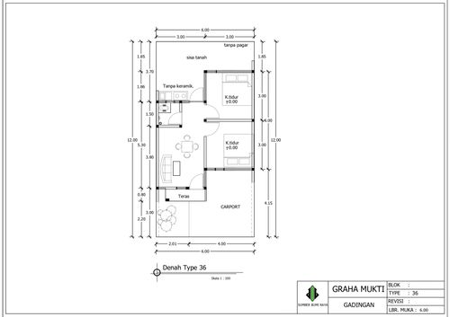 foto denah rumah tipe 36/72 perumahan GM GADINGAN