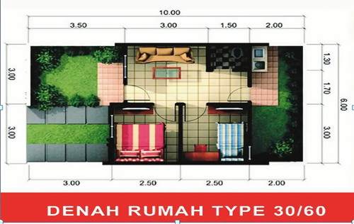 foto denah rumah tipe 30 / 60 perumahan Griya Artha Sepatan