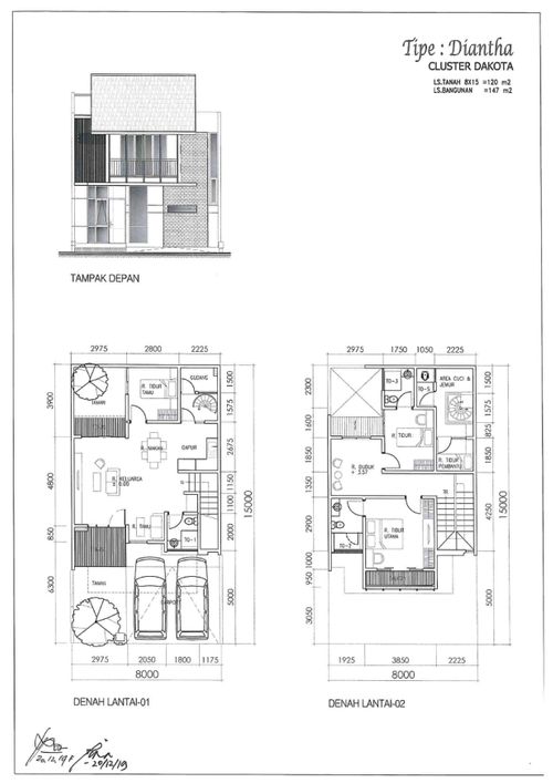 foto denah rumah tipe DIANTHA perumahan CLUSTER DAKOTA, SUVARNA SUTERA