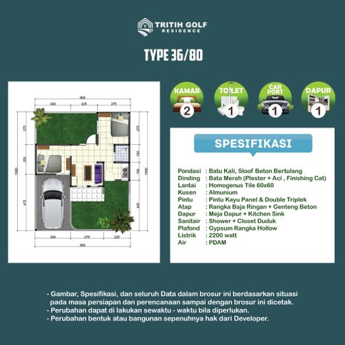 foto denah rumah tipe 36/88 (268K) 2022 perumahan Tritih Golf Residence