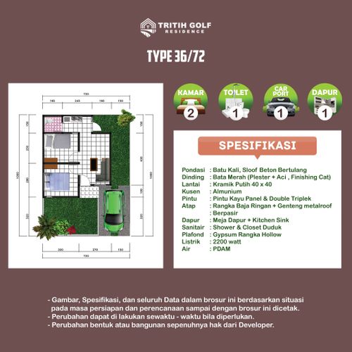 foto denah rumah tipe 36/72 (178K) 2022 perumahan Tritih Golf Residence
