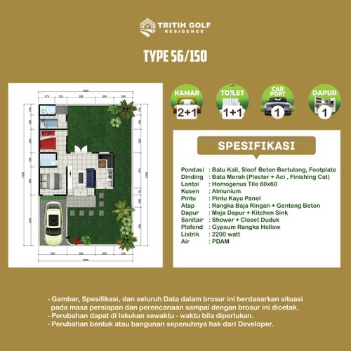 foto denah rumah tipe 56/177 (470K) 2022 perumahan Tritih Golf Residence