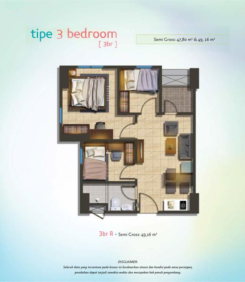 foto denah rumah tipe 3BR-A perumahan The Springlake