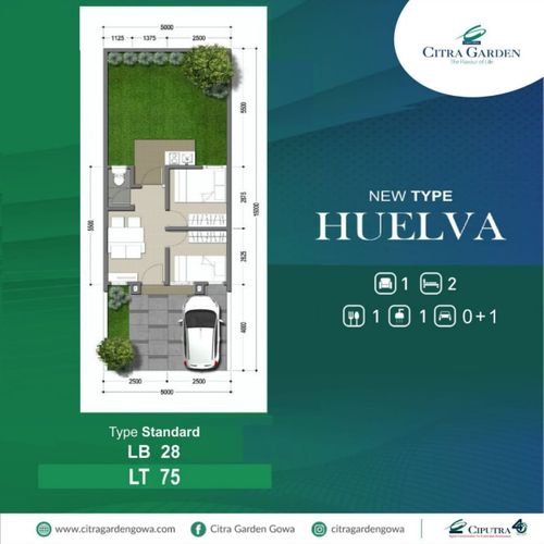 foto denah rumah tipe HUELVA STANDARD perumahan CITRA GARDEN GOWA