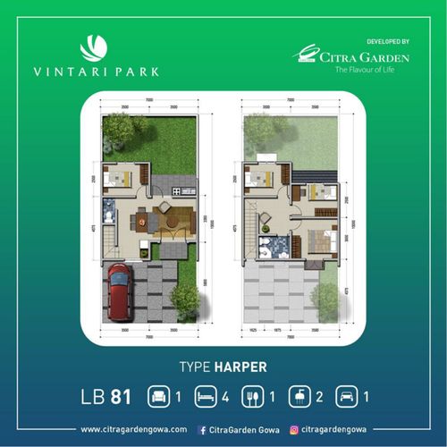 foto denah rumah tipe HARPER perumahan CITRA GARDEN GOWA