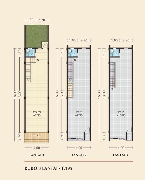foto denah rumah tipe RUKO 3 LT-T.195 (A) perumahan YOS SUDARSO SQUARE