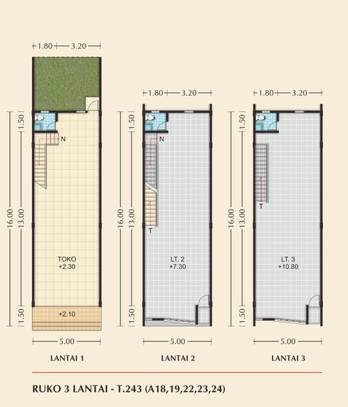 foto denah rumah tipe RUKO 3 LT-T.243 perumahan YOS SUDARSO SQUARE