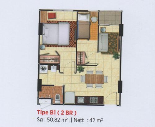 foto denah rumah tipe 2 BR 1 perumahan APARTEMEN PARADISE MANSION