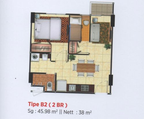 foto denah rumah tipe 2 BR 2 perumahan APARTEMEN PARADISE MANSION