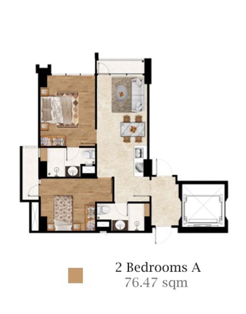 foto denah rumah tipe TOWER 1 - 2BR A perumahan ARANDRA RESIDENCE