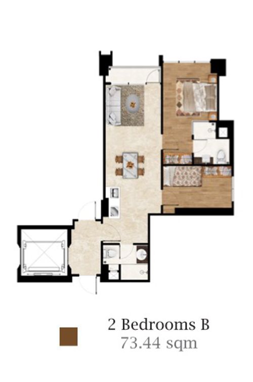 foto denah rumah tipe TOWER 1 - 2BR B perumahan ARANDRA RESIDENCE