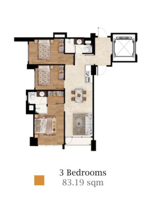 foto denah rumah tipe TOWER 1 - 3BR perumahan ARANDRA RESIDENCE