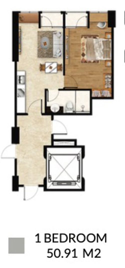foto denah rumah tipe TOWER 2 - 1BR GARDEN perumahan ARANDRA RESIDENCE